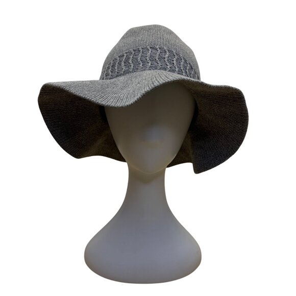 Vince Camuto Womens Gray Polyester Knit Floppy Hat One Size Woven Band Detail - Picture 1 of 9
